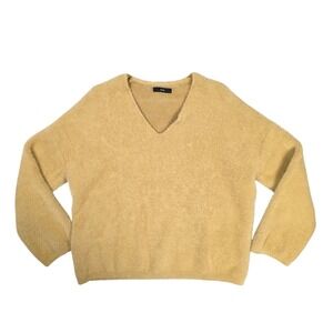 Dm Fuzzy V-Neck Faux Fur Sweater Women Camel GOOD Earthy Cozy See Measurements
